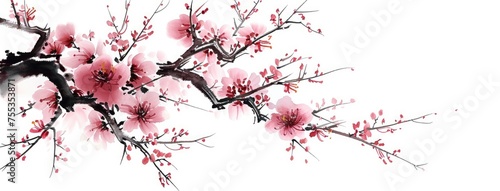 Elegant Cherry Blossoms Artistic Watercolor Painting