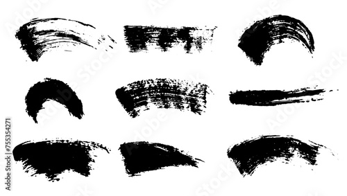 Mascara smears texture set. Vector scribble black brush strokes bundle isolated on white