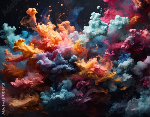 Multicolor smoke splashes on abstract background © Abuqobah