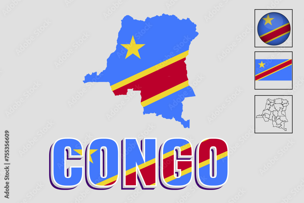 Fototapeta premium Vector illustration of a map and Congo flag