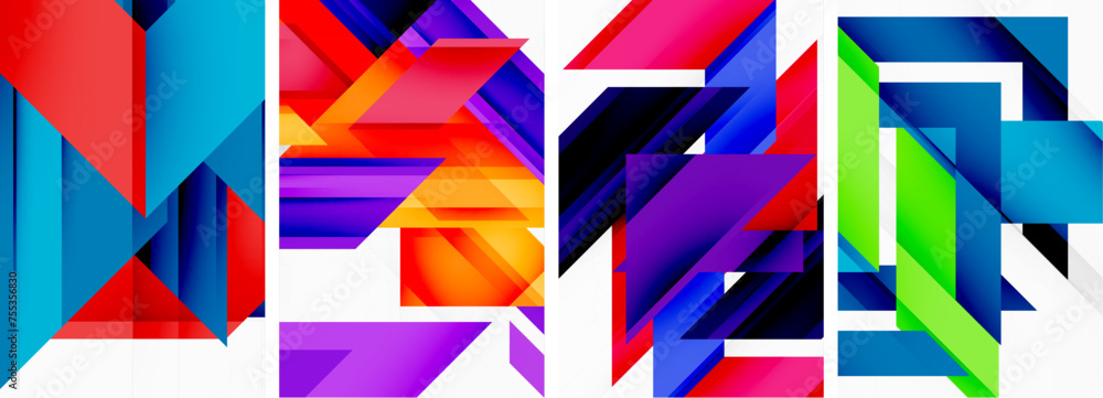 Bright colorful geometric abstract poster background set Bright colorful geometric abstract poster background set