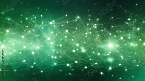 Abstract technology green background with network connection lines and dots. 3d rendering