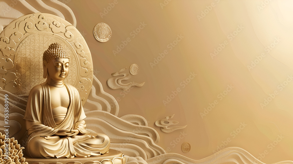 Buddha Statue with clean background for Copy Space, Generative AI