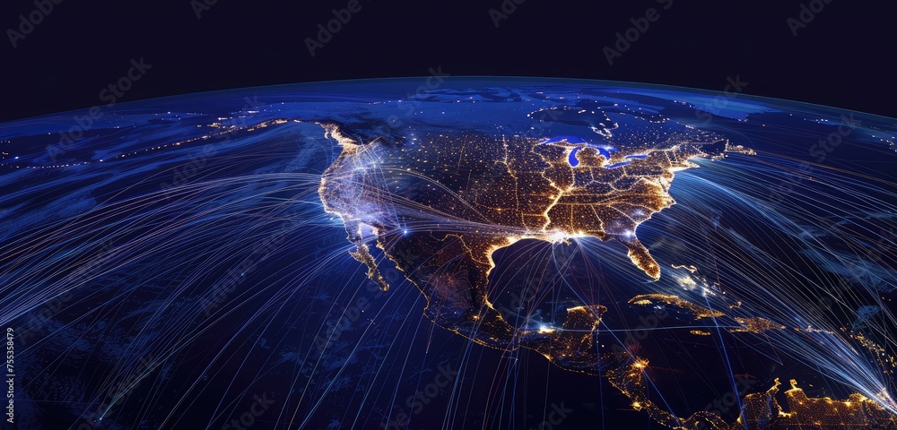 Global Communication Networks Over North America at Night