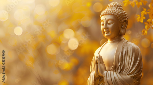 Buddha Statue with blure lights background for Copy Space, Generative AI