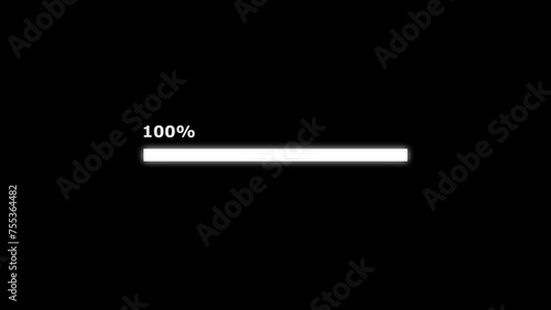 Loading progress bar downloading bar loading screen pix elated progress animation. Status bar, processing from 0 to 100 transfer on black background.