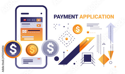 online banking smart wallet payment application on smartphone screen fintech business investment concept horizontal
