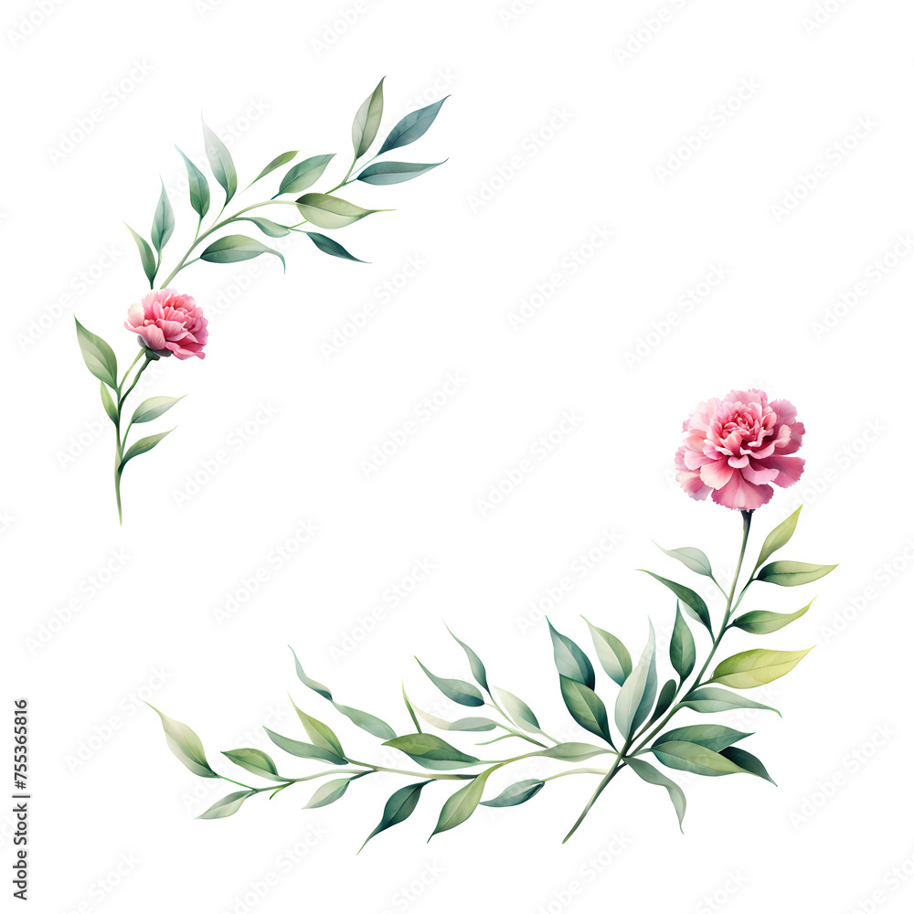 carnations-frame-in-minimalist-style-watercolor-flat-illustration-no-background-trending-on