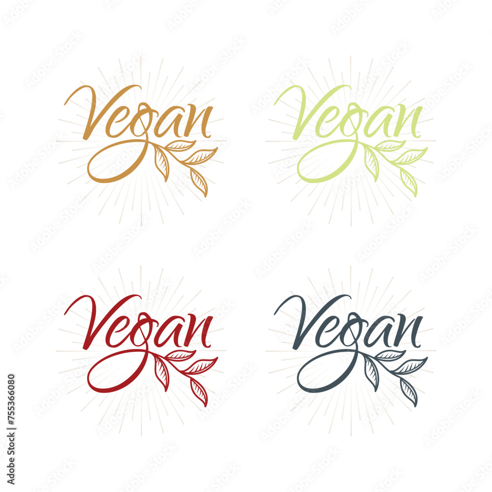 Obraz premium Vegan food sign with leaves vector illustration