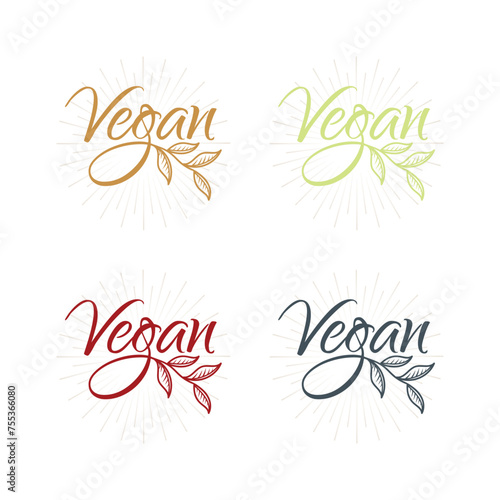 Vegan food sign with leaves vector illustration