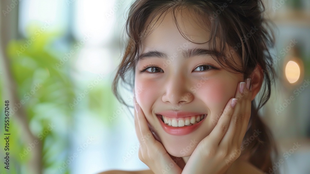 Beautiful asian woman with clean fresh skin. Skin care concept Beautiful asian woman with clean fresh skin. Skin care concept