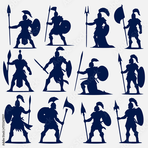flat design spartan warrior silhouette collection