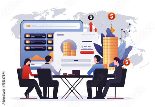 people analyzing graphs and diagrams financial security reliability stability growth fintech business investment concept horizontal