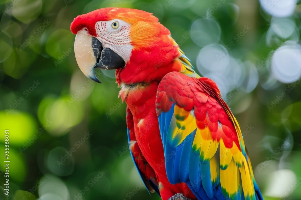 Obraz premium A colorful macaw perched eloquently in the rainforest, its feathers a burst of colors
