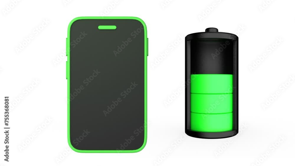 3d render Battery charging smartphone animation green indicator 3d render Battery charging smartphone animation green indicator