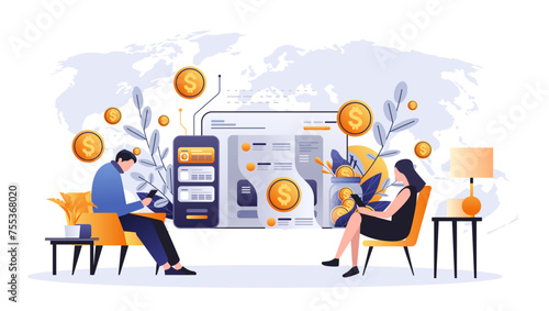 people making payments in mobile app financial trust money protection security reliability stability growth fintech business investment