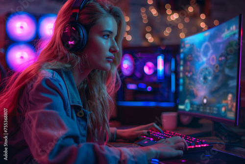 woman gaming streamer in the gaming room