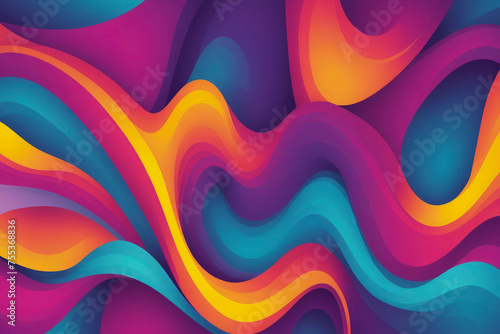A colorful, abstract painting with a rainbow of colors and a wave-like pattern