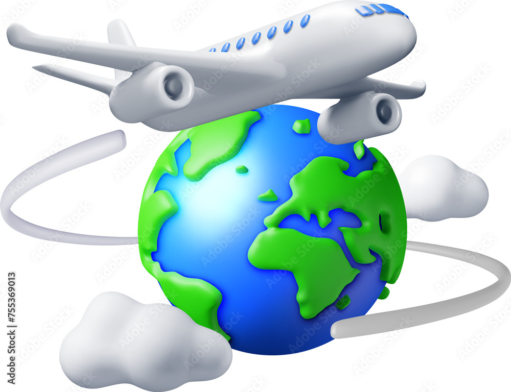 3D Airplane in Clouds and Globe 3D Airplane in Clouds and Globe