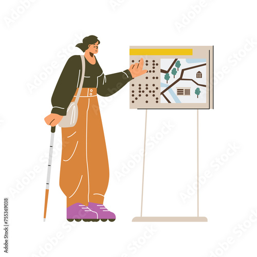 Visually impaired navigation with braille map vector illustration