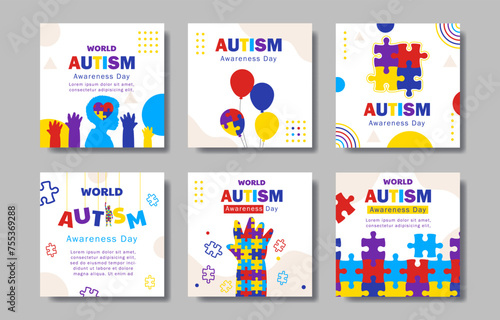 set of world autism awareness day poster for  social media post, banner, cover, background