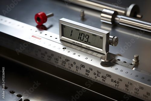 Close-Up View of Various CM Measurement Tools: Stainless Steel Ruler, Flexible Measuring Tape, and Digital Caliper