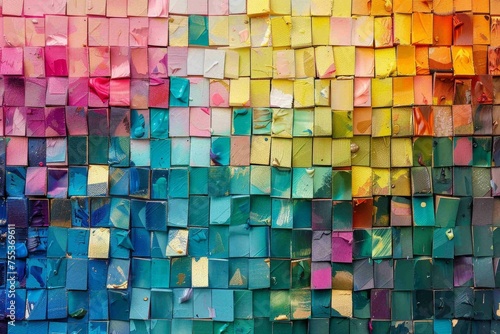 A grid of small  colorful squares against a contrasting background  suggesting pixelated digital art