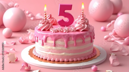 Five-Year-Old s Pink Birthday Cake