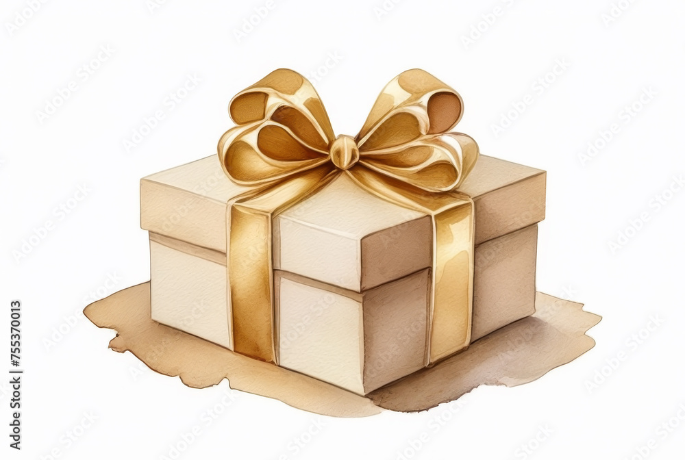 Gift box with golden bow isolated on white background, clipping path included Gift box with golden bow isolated on white background, clipping path included