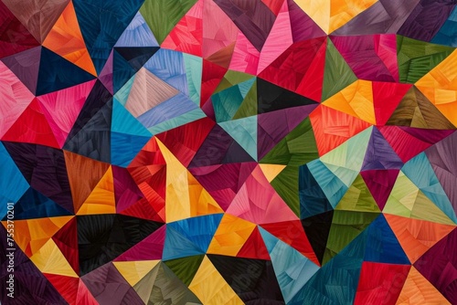 A tessellation of vibrant, multicolored polygons, creating a lively, quilt-like pattern