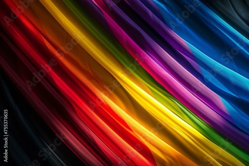 Diagonal stripes in a spectrum of rainbow colors against a black backdrop, portraying energy and diversity photo