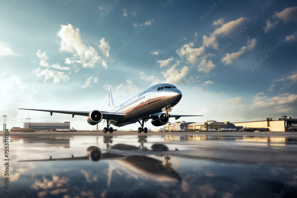 A large passenger plane lands on the runway. Tourism and travel concept. A large passenger plane lands on the runway. Tourism and travel concept.