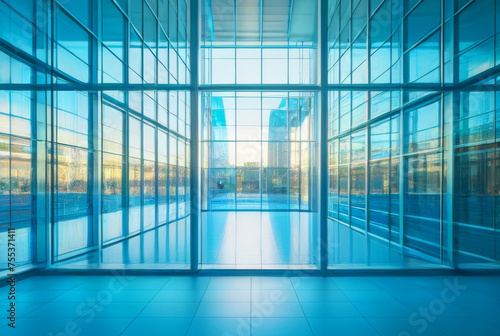 interior of a modern office building,blue toned image.