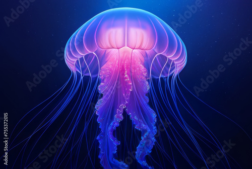 Blue and pink jellyfish on a dark background. 3d rendering