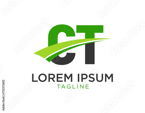 Letter CT logo symbol illustration green turf landscape logo design