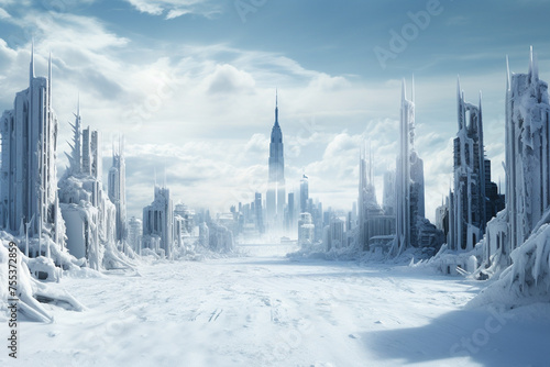 city in ice and snow