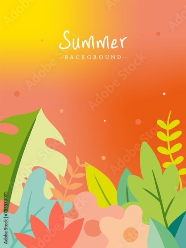 It is a summer background illustration with illustrations of flowers and leaves. It can be used as a banner, poster, or graphic element.