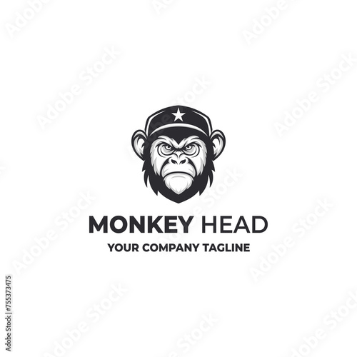 At the heart of the logo, a sleek rendition of a monkey's head emerges with bold, clean lines and refined details, showcasing a harmonious blend of modern design elements and primal inspiration.
