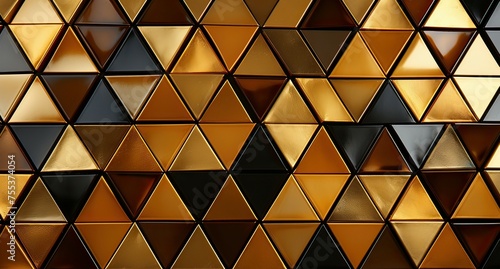 Fototapeta Naklejka Na Ścianę i Meble -  3d rendering of abstract metallic background with golden and black triangle shapes