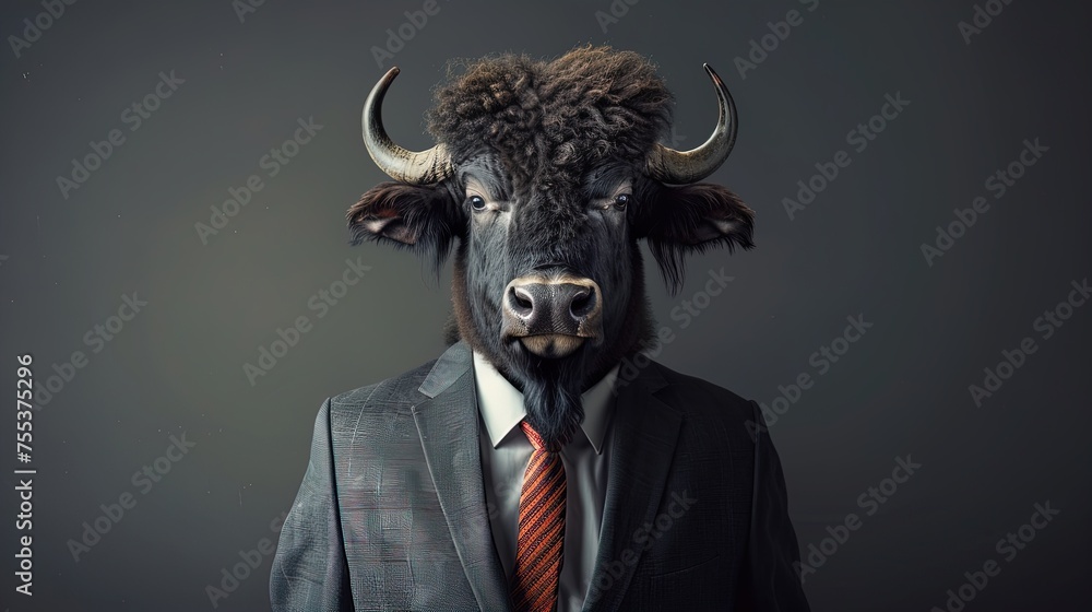 Boardroom meets barnyard: A suave buffalo in business attire!