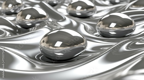 3d render of abstract metallic background with glossy spheres in silver liquid