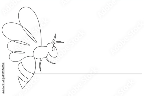 Simple illustration of honey bee shape continuous one line art bee outline vector 
