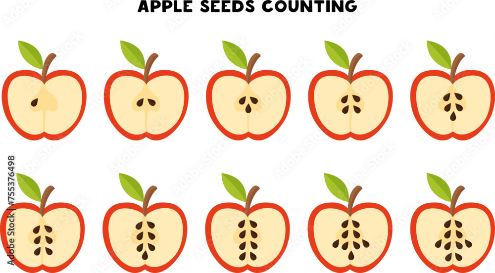 Counting apple seeds. Math game for kids. Counting apple seeds. Math game for kids.