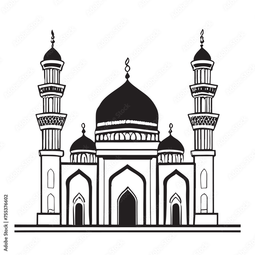hand drawn illustration of mosque