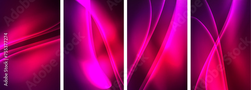 Neon Lines Waves. Abstract Background Poster Collection. Captivating array of vibrant designs, pulsating with dynamic energy against a dark backdrop. Explore the mesmerizing allure of neon waves