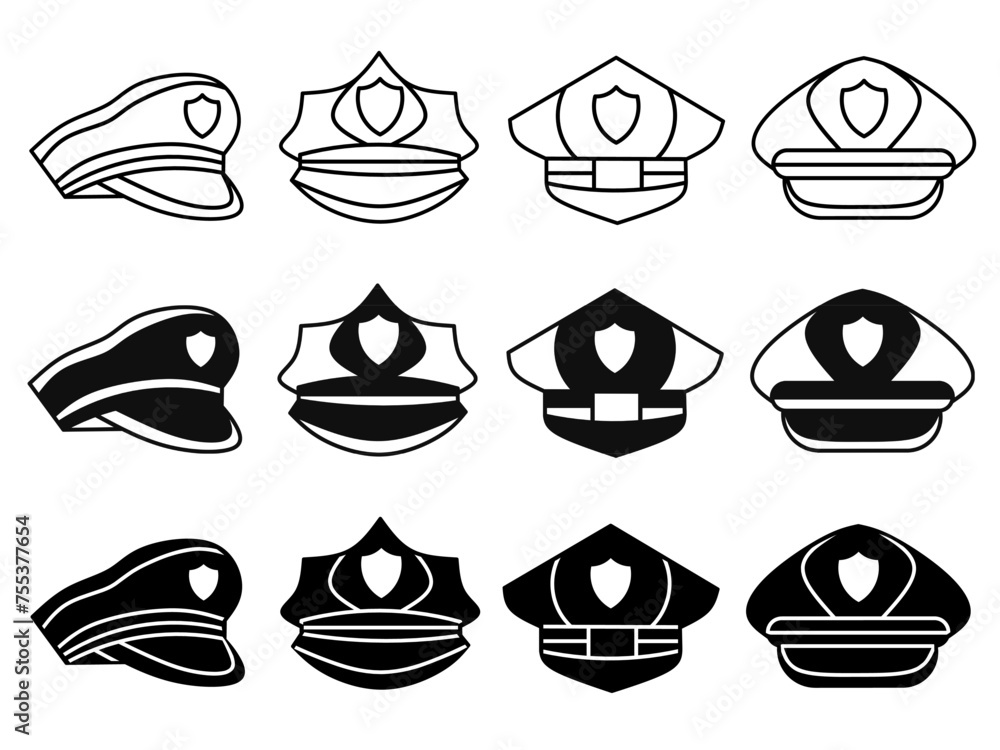 Police hat icon illustration collection. Design icon for business. Stock vector.