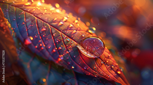 the captivating world of macro photography by illustrating or animating a closeup view of a leaf featuring a shimmering water drop a backdrop background uniqueness of this extraordinary composition