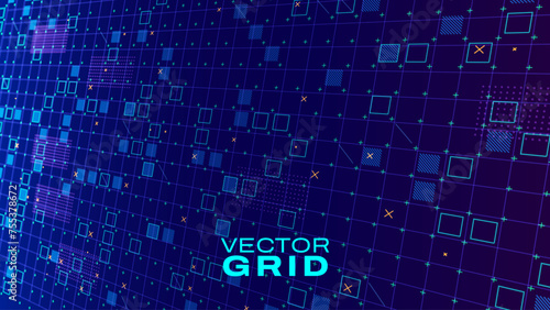 Virtual Technology Futuristic User Interface HUD Grid. Spaceship FUI GUI Backdrop Design. Science Fiction Theme Design, Artificial Intelligence. Hi-Tech Bg. Vector Illustration.