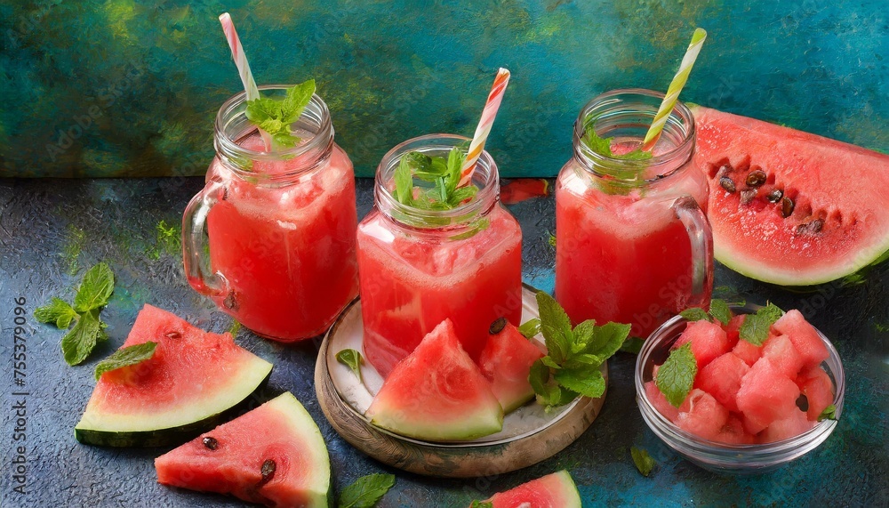 Summer Sip: Refreshing Watermelon Juice with Fresh Fruit Chunks Summer Sip: Refreshing Watermelon Juice with Fresh Fruit Chunks