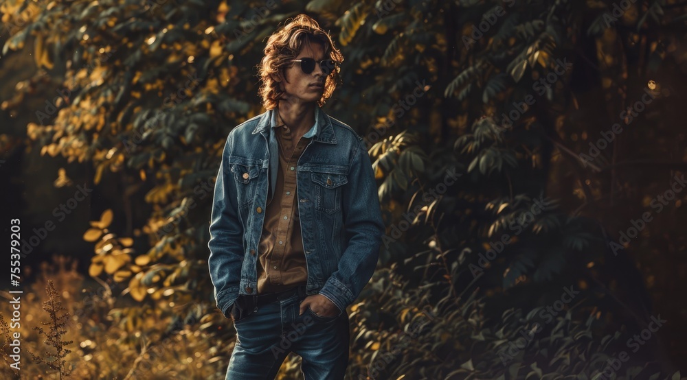 Fototapeta premium Portrait of a modern young people wearing jeans clothes over blue sky. Fashion shot.